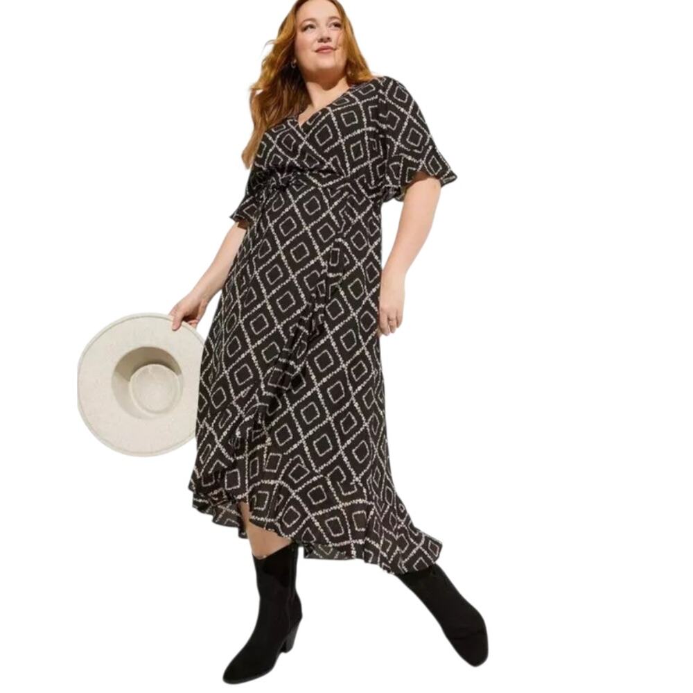 Torrid Women's Georgette Surplice Hi Low Midi Dress Black Floral Size 2X 18-20